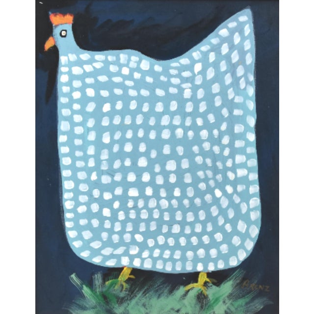 Original one-of-a-kind folk art oil painting of a hen, chicken, or rooster on stretched artist canvas. The talented artist...