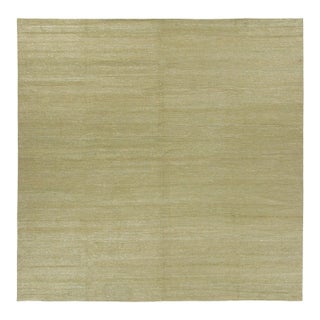 Contemporary Textural Sari Silk Square Rug in Sage Green by Rug & Kilim, India For Sale