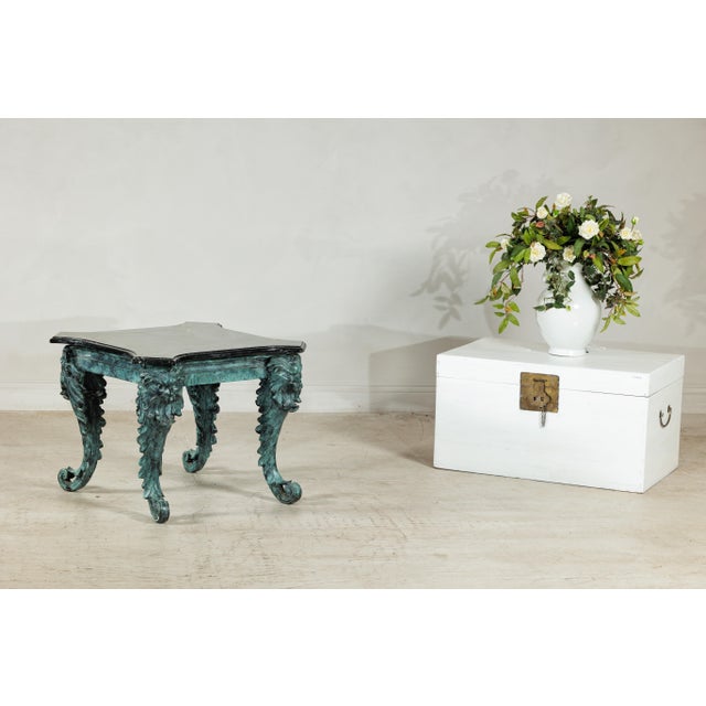 Late 20th Century Late 20th Century Verdigris Bronze Side Table with Mythological Figures & Black Marble Top For Sale - Image 5 of 18