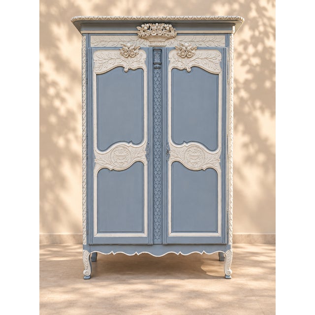 Norman Bluish-Grey Wardrobe with Carved Decoration, 1810 For Sale - Image 6 of 6