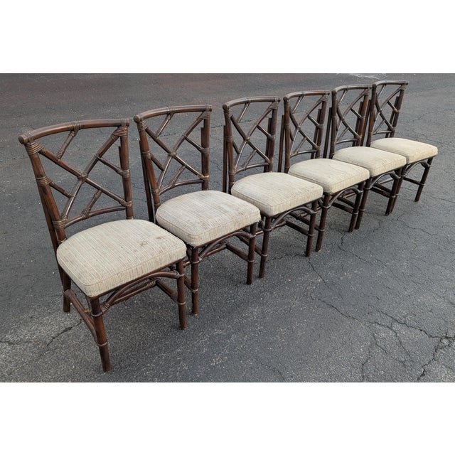 Mid 20th Century Vintage Fick Reeds Set of 6 Bois Bamboo Chippendale Dining Chairs For Sale - Image 5 of 18