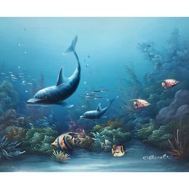 American Charles Benolt Marine Life Tropical Ocean Framed Oil Painting For Sale - Image 3 of 8