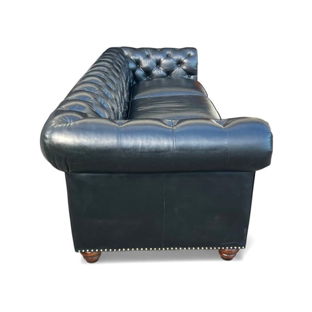 1990s Grand Leather Chesterfield Sofa With Rolled Arms and Brass Nail Head Trim For Sale In Los Angeles - Image 6 of 11