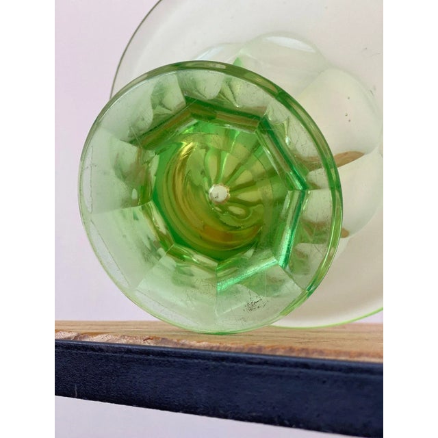 Glass Vintage Vibrant Green Uranium Cut Glass Centerpiece Vase, Circa 1930s For Sale - Image 7 of 9