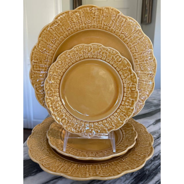 Rustic European Vintage Bordallo Pinheiro Grapevine Gold Plates - Set of 4 For Sale - Image 3 of 9