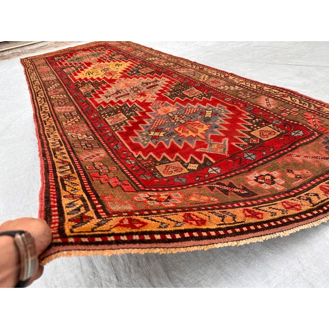 Tribal Antique Caucasian Karabagh Hand-Knotted Wool Runner - 10'3" X 3'10" For Sale - Image 3 of 15