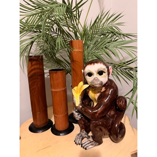 The perfect Hollywood Regency Monkey Sculpture for a great tropical design, large majolica ceramic to be placed anywhere...