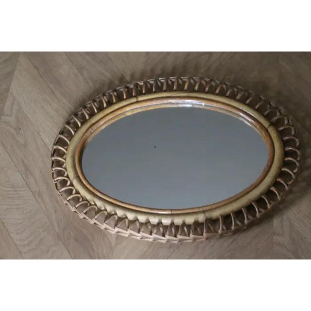 Brown Oval Rattan and Bamboo Wall Mirror by Franco Albini, 1960s For Sale - Image 8 of 18
