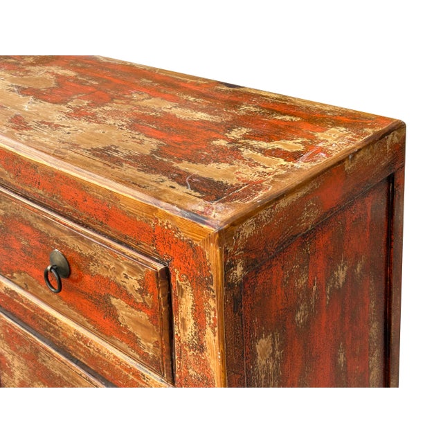 Wood Chinese Distressed Orange Brown 9 Drawers Dresser Cabinet For Sale - Image 7 of 11