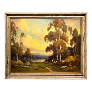 Alexis Matthew Podchernikoff "Picnic by the Pond" Santa Barbara Sunset - Monumental 1920s Oil Painting