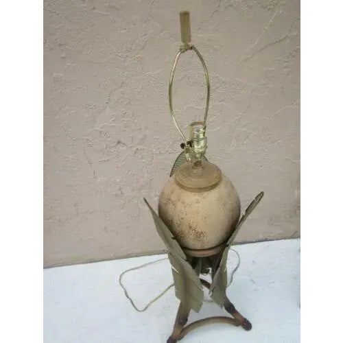 Metal 1980s Metal Palm Leaf With Stone Ball Design Floor and Table Lamps -Set of 3 For Sale - Image 7 of 12