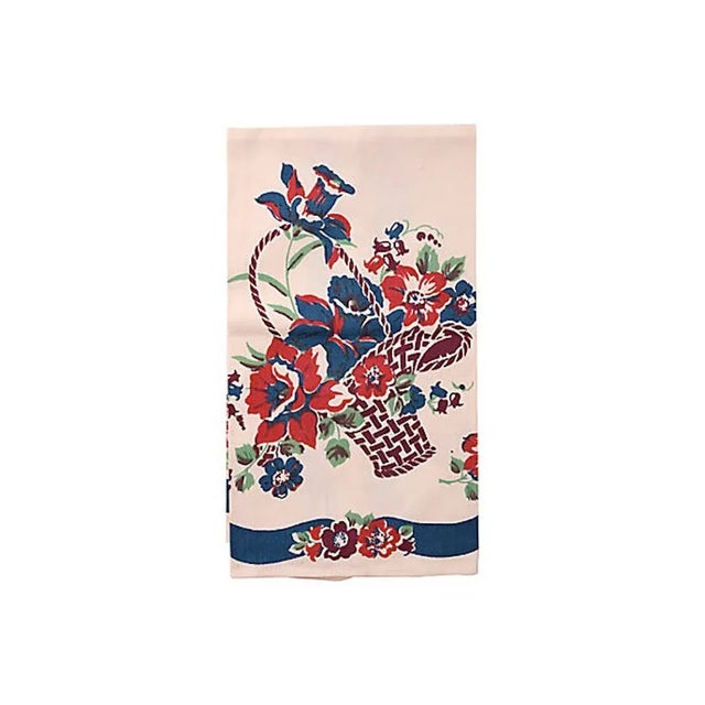 Vintage Flower Basket Tea Towel For Sale - Image 4 of 4