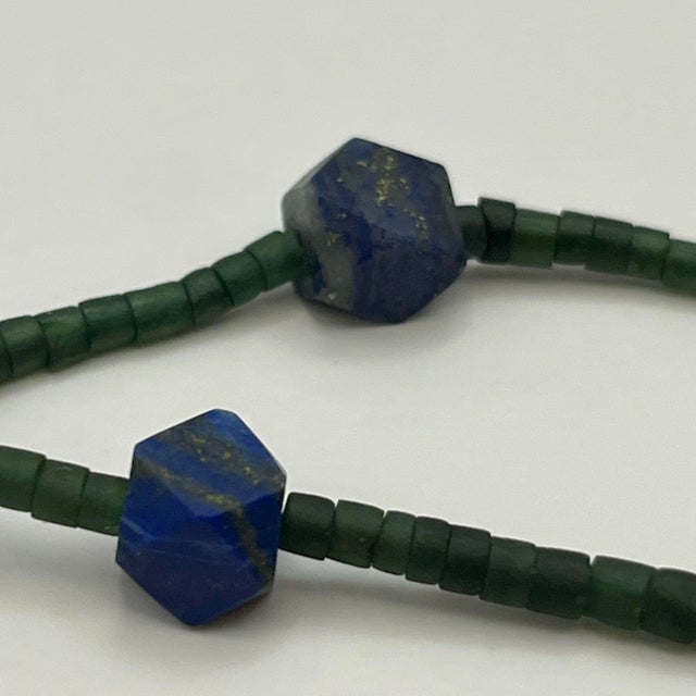 Metal Lapis Lazuli Serpentine Tribal Gemstone Beaded Necklace Mid 20th Century For Sale - Image 7 of 10