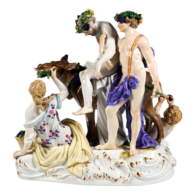 Bacchant Group with Drunken Silenus on Donkey by E.A. Leuteritz for Meissen, 1870s For Sale