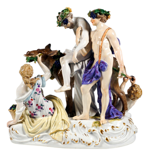 Bacchant Group with Drunken Silenus on Donkey by E.A. Leuteritz for Meissen, 1870s