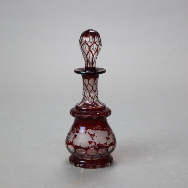 Late 19th Century Antique Bohemian Cranberry Cut to Clear Grape & Leaf Perfume Bottle Circa 1890 For Sale - Image 5 of 5