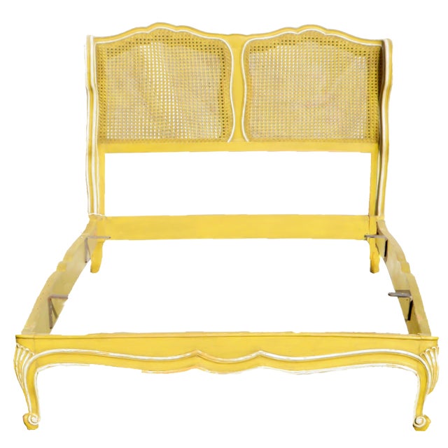 Mid 20th Century Vintage Louis XV Style Cane Beds W/ Painted & Scalloped Frames, Pair For Sale - Image 5 of 10