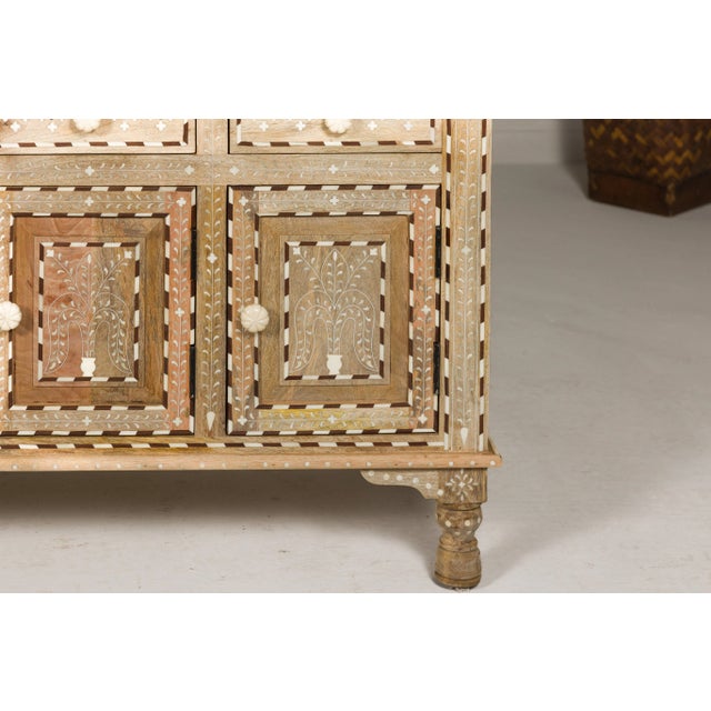 Early 21st Century Anglo-Indian Style Mango Wood Buffet with Geometric Bone Inlay For Sale - Image 9 of 12