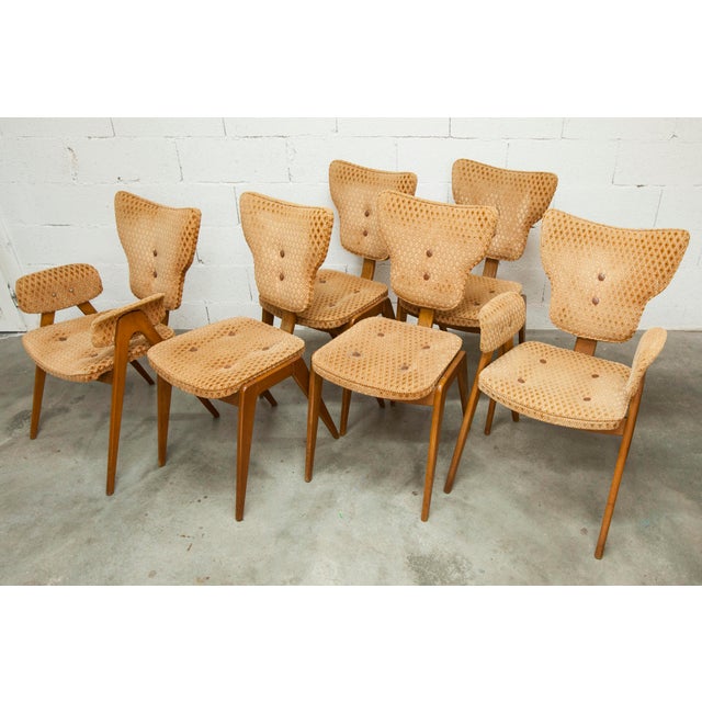 Wood Chairs and Lounge Armchairs attributed to Roger Landault for ABC, 1950s, Set of 6 For Sale - Image 7 of 18