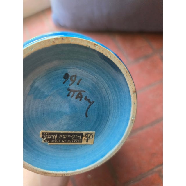 Sky Blue Aldo Londi Bitossi Italy MCM Green Blue Gold Glazed Ceramic Vase 8" Rimini Style For Sale - Image 8 of 8