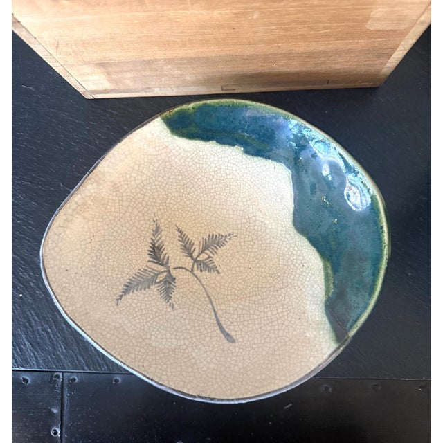 Set of Five Antique Ao-Oribe Ceramic Dishes with Tomobako Edo Period For Sale - Image 12 of 14