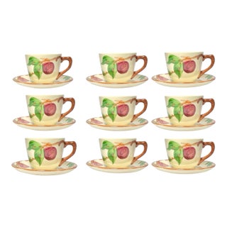 1970s Franciscan “Apple” Set of 9 Earthenware Tea Cups & Saucers For Sale