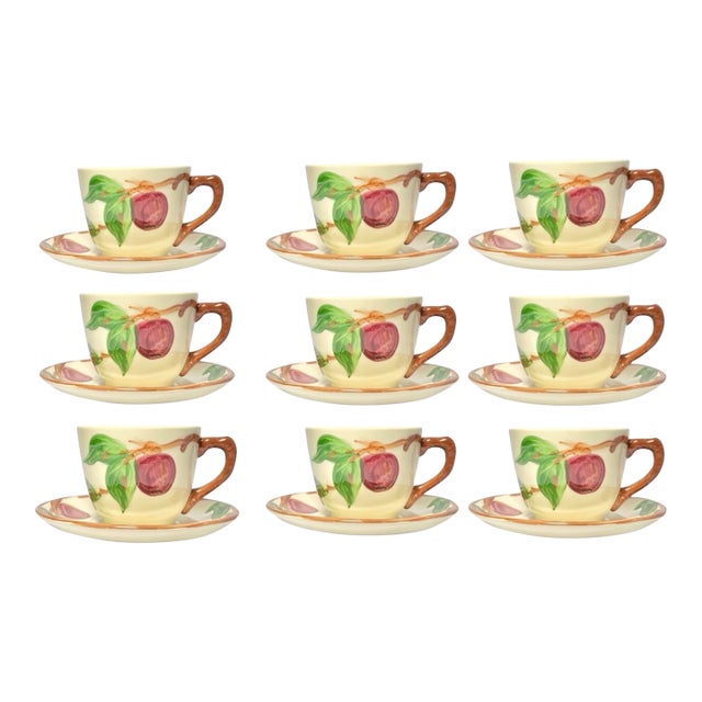 1970s Franciscan “Apple” Set of 9 Earthenware Tea Cups & Saucers For Sale