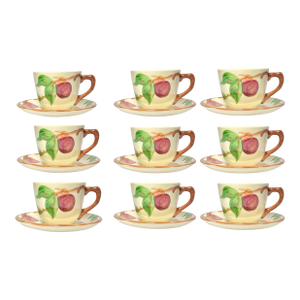 1970s Franciscan “Apple” Set of 9 Earthenware Tea Cups & Saucers