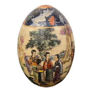 Satsuma-Style Polychrome Porcelain Ornamental Egg With Court Ladies