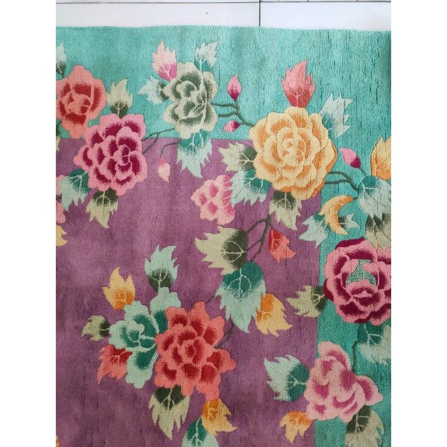 Purple Rectangle Purple 1920s Antique Room Size Chinese Wool Art Deco Knotted Rug For Sale - Image 8 of 9