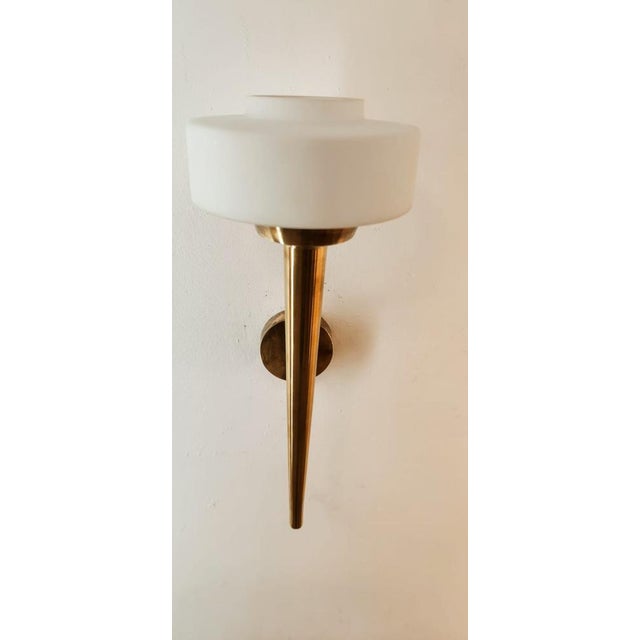 Space Age Wall Light in Brass and Glass For Sale - Image 11 of 14