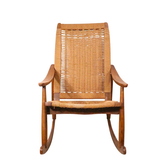 Wood Mid Century Rope Rocker After Wegner For Sale - Image 7 of 12