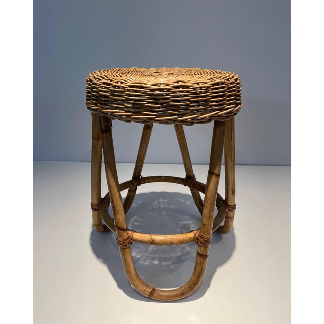 Mid-Century Modern French Rattan Stool, Circa 1950 For Sale - Image 3 of 8