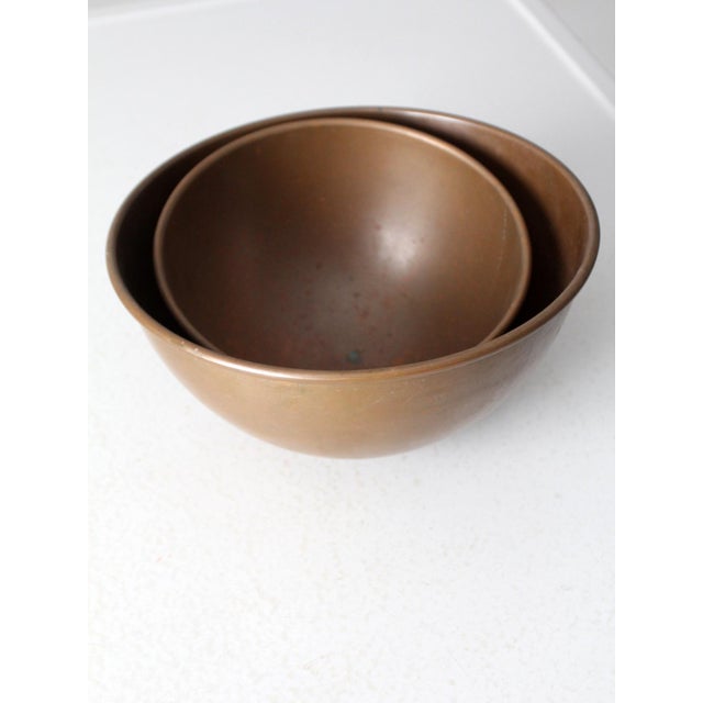 Mid 20th Century Vintage Copper Mixing Bowls With Hanging Rings Pair For Sale - Image 5 of 13