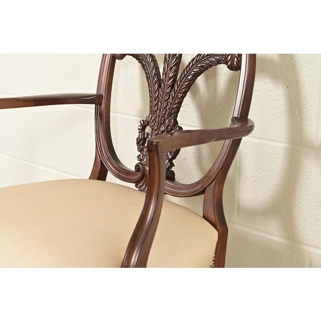 Romweber Antique French Regency Louis XVI Carved Mahogany Armchairs or Dining Chairs, Pair For Sale - Image 9 of 14