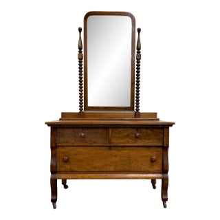 Antique American Victorian Dresser With Tall Removable Swivel Mirror For Sale