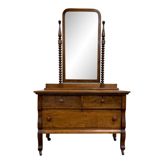 Antique American Victorian Dresser With Tall Removable Swivel Mirror For Sale