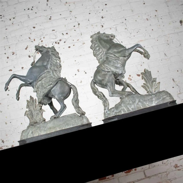 Late 19th Century Antique Marly Rearing Horse & Groom Spelter Sculptures After Guillaume Coustou - A Pair For Sale - Image 5 of 13
