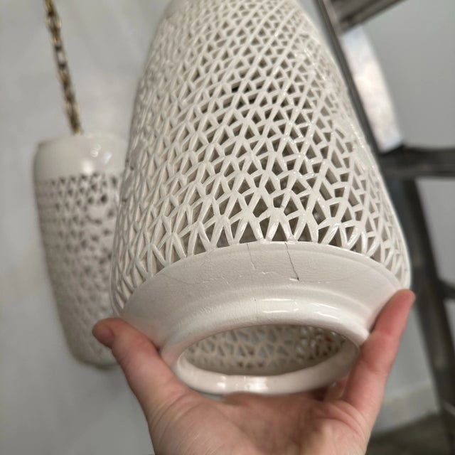 Triple-Pendant Reticulated Blanc De Chine Chandelier For Sale - Image 10 of 12