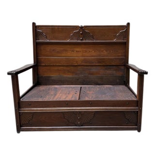 Antique Victorian Eastlake High Back Box Settle Bench With Storage For Sale