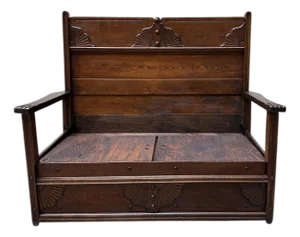 Antique Victorian Eastlake High Back Box Settle Bench With Storage
