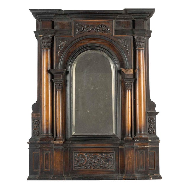 17th Century Carved Wood Mirror with Colonnades For Sale