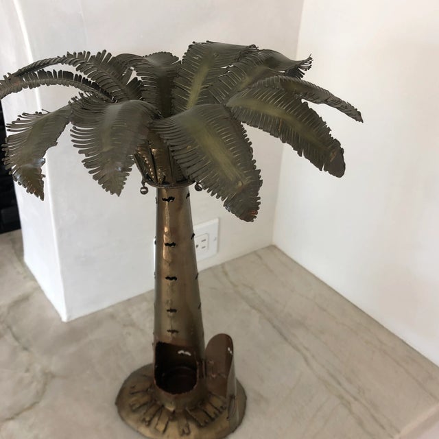 Vintage Pierced Metal Palm Tree Candle Holder For Sale - Image 4 of 9