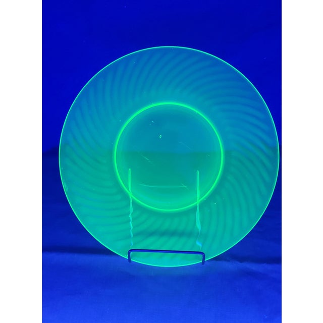 Set of 4 Transparent Green Uramium Glass Salad Plates Early 20th Century For Sale - Image 12 of 16