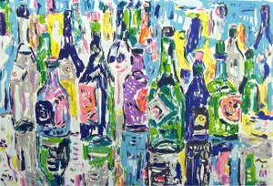 Impressionist Amos Yaskil "Bottles" Signed Numbered Artwork Lithograph by Israeli Artist