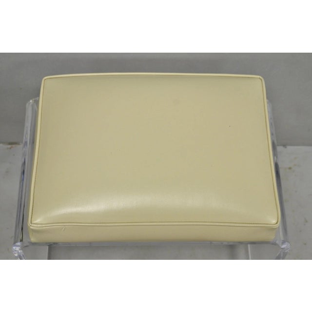 Late 20th Century Vintage Mid Century Modern Clear Lucite Waterfall Vanity Bench Stool on Wheels For Sale - Image 5 of 8
