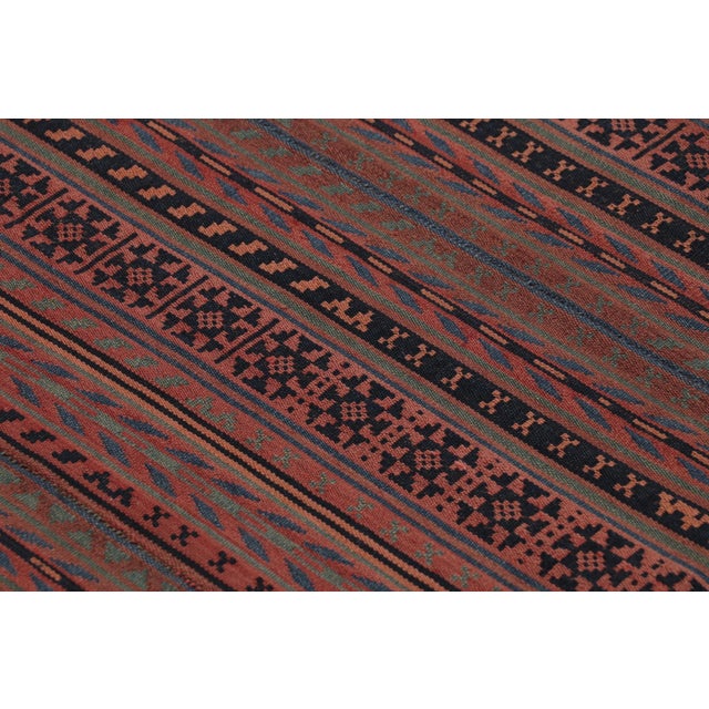 Textile Vintage Persian Tribal Square Kilim, Red & Teal Geometric Stripes - Rug & Kilim For Sale - Image 7 of 10