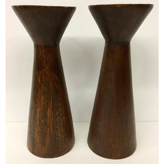 1950s Boho Chic Solid Wood Candle Holders - a Pair For Sale - Image 13 of 13