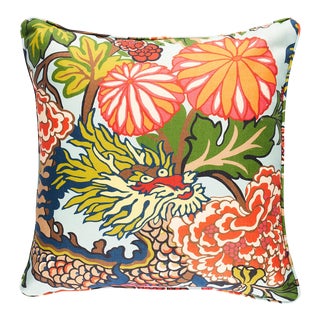 Schumacher Chiang Mai Dragon Indoor/Outdoor 18" Pillow in Aquamarine For Sale