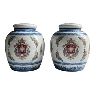 Vintage Monarchy Inspired Chinoiserie Ginger Jars - a Pair For Sale
